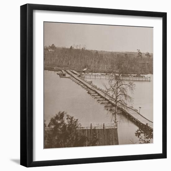 Federal Pontoon Bridge over the Appomattox (B/W Photo)-Mathew Brady-Framed Giclee Print