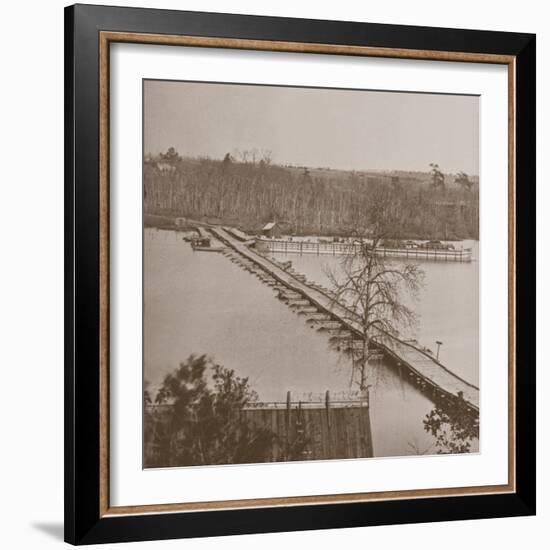 Federal Pontoon Bridge over the Appomattox (B/W Photo)-Mathew Brady-Framed Giclee Print