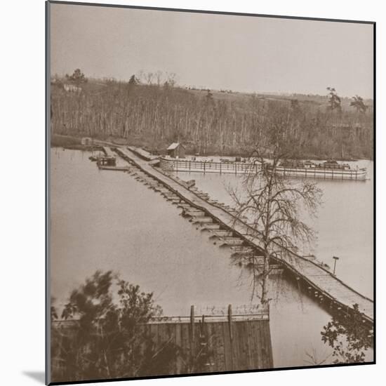 Federal Pontoon Bridge over the Appomattox (B/W Photo)-Mathew Brady-Mounted Giclee Print