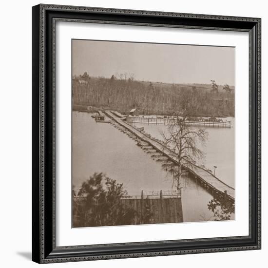 Federal Pontoon Bridge over the Appomattox (B/W Photo)-Mathew Brady-Framed Giclee Print