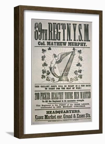 Federal Recruiting Poster For 69th Regiment, Appealing to Irish Immigrants-null-Framed Giclee Print