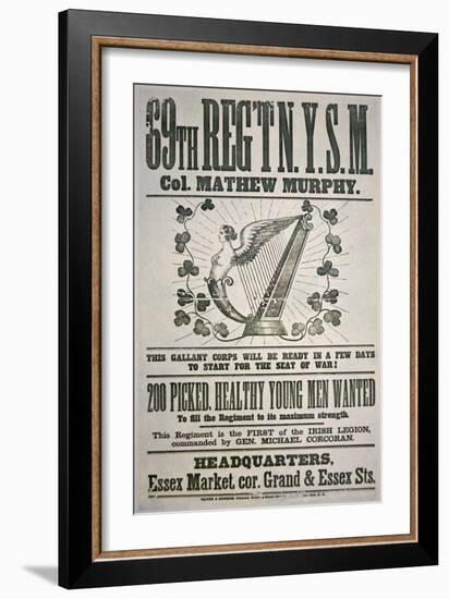 Federal Recruiting Poster For 69th Regiment, Appealing to Irish Immigrants-null-Framed Giclee Print