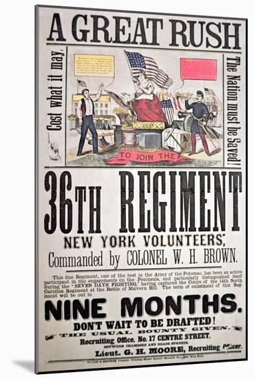 Federal Recruiting Poster for the 36th Regiment, New York Volunteers-American School-Mounted Giclee Print