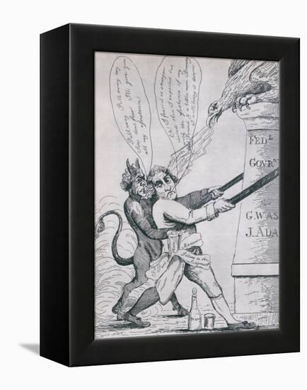 Federalist Cartoon Depicting Jefferson Tearing Down Pillars of Government, 1800s-null-Framed Stretched Canvas