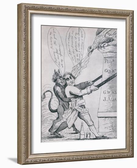 Federalist Cartoon Depicting Jefferson Tearing Down Pillars of Government, 1800s-null-Framed Art Print