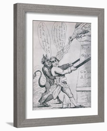 Federalist Cartoon Depicting Jefferson Tearing Down Pillars of Government, 1800s-null-Framed Art Print