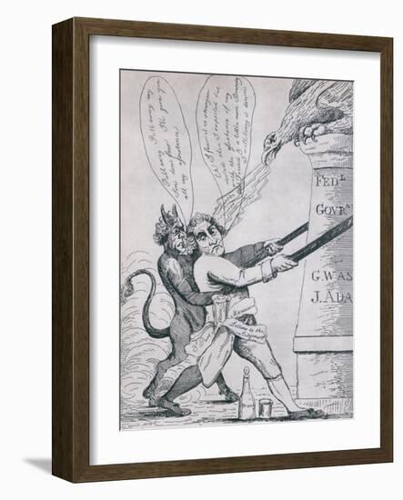 Federalist Cartoon Depicting Jefferson Tearing Down Pillars of Government, 1800s-null-Framed Art Print