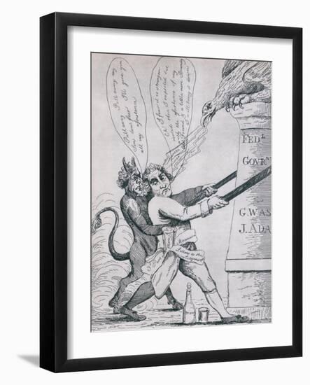 Federalist Cartoon Depicting Jefferson Tearing Down Pillars of Government, 1800s-null-Framed Art Print