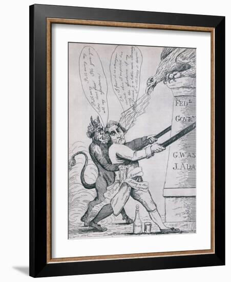 Federalist Cartoon Depicting Jefferson Tearing Down Pillars of Government, 1800s-null-Framed Art Print