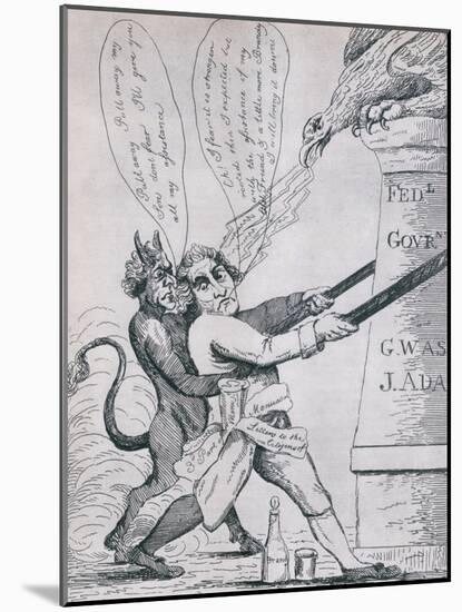 Federalist Cartoon Depicting Jefferson Tearing Down Pillars of Government, 1800s-null-Mounted Art Print