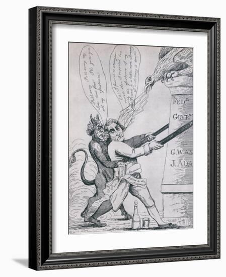 Federalist Cartoon Depicting Jefferson Tearing Down Pillars of Government, 1800s-null-Framed Art Print