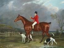 A Chestnut Hunter and a Spaniel by Farm Buildings-Federico Ballesio-Giclee Print