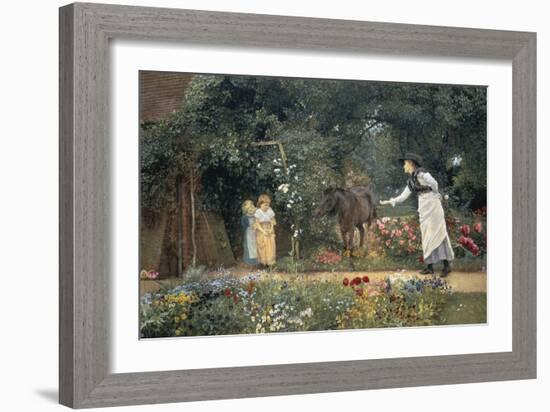 Feeding a Pony in a Surrey Garden-Edward Killingworth Johnson-Framed Giclee Print