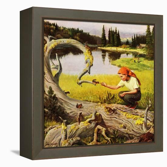 "Feeding Chipmunks", May 16, 1953-John Clymer-Framed Premier Image Canvas