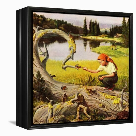 "Feeding Chipmunks", May 16, 1953-John Clymer-Framed Premier Image Canvas