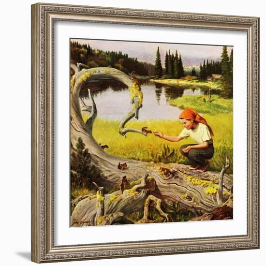 "Feeding Chipmunks", May 16, 1953-John Clymer-Framed Giclee Print