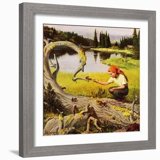 "Feeding Chipmunks", May 16, 1953-John Clymer-Framed Giclee Print