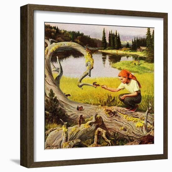 "Feeding Chipmunks", May 16, 1953-John Clymer-Framed Giclee Print