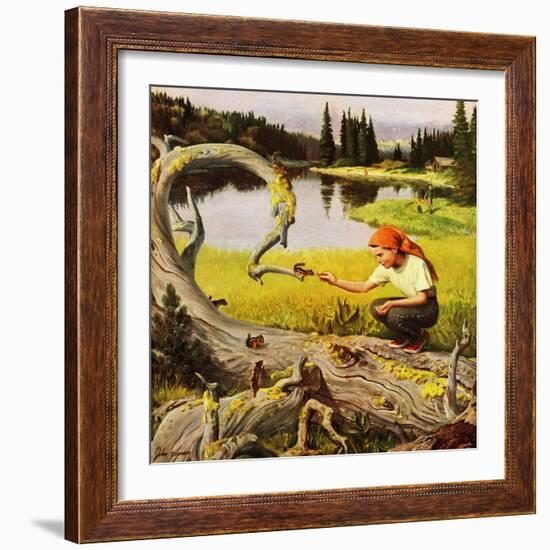 "Feeding Chipmunks", May 16, 1953-John Clymer-Framed Giclee Print