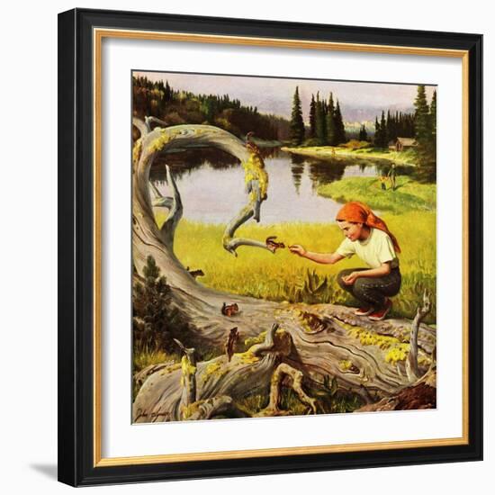 "Feeding Chipmunks", May 16, 1953-John Clymer-Framed Giclee Print