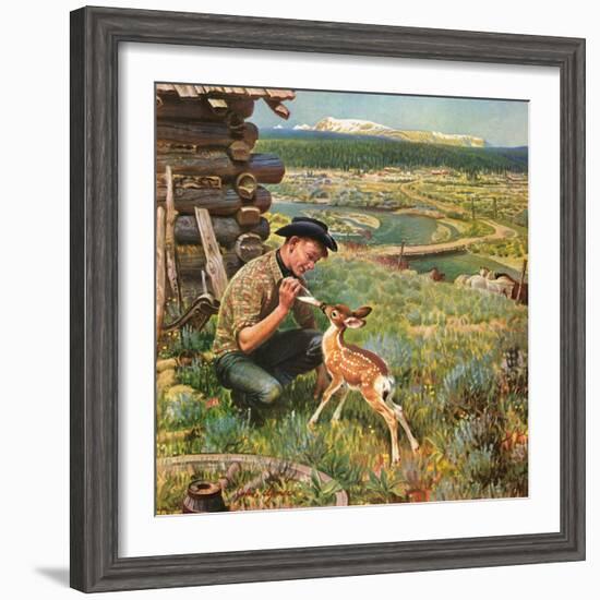 "Feeding Fawn Near Flowering Field", May 27, 1950-John Clymer-Framed Giclee Print