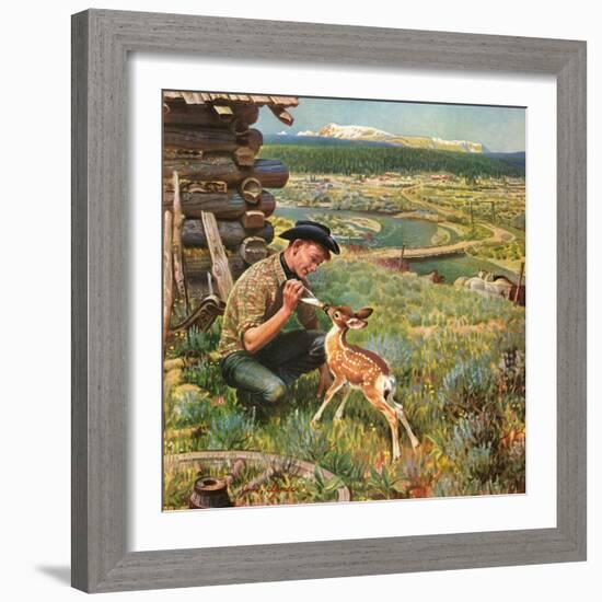 "Feeding Fawn Near Flowering Field", May 27, 1950-John Clymer-Framed Giclee Print