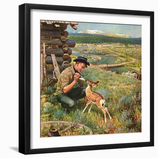 "Feeding Fawn Near Flowering Field", May 27, 1950-John Clymer-Framed Giclee Print