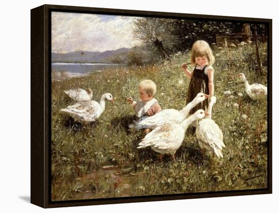 Feeding Geese, 1890-Alexander Koester-Framed Premier Image Canvas