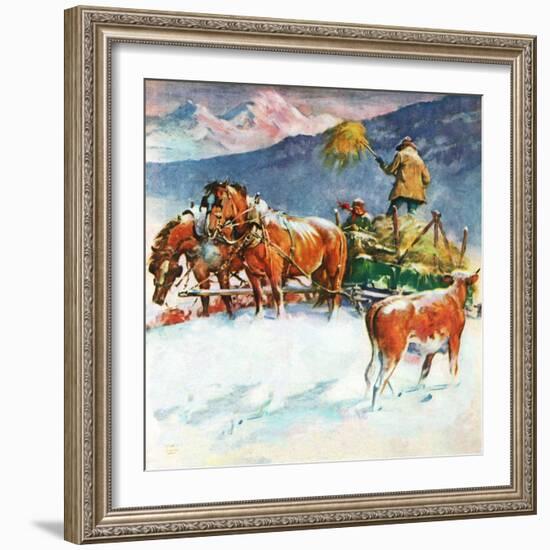 "Feeding Herd in Winter,"March 1, 1945-Matt Clark-Framed Giclee Print