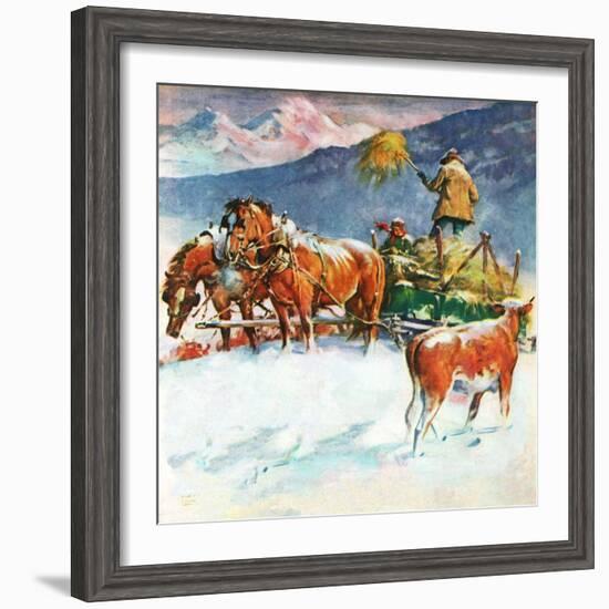 "Feeding Herd in Winter,"March 1, 1945-Matt Clark-Framed Giclee Print