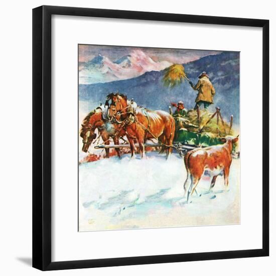 "Feeding Herd in Winter,"March 1, 1945-Matt Clark-Framed Giclee Print