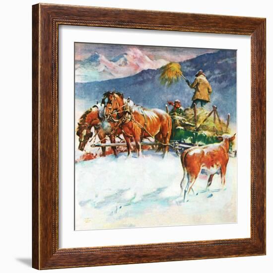 "Feeding Herd in Winter,"March 1, 1945-Matt Clark-Framed Giclee Print