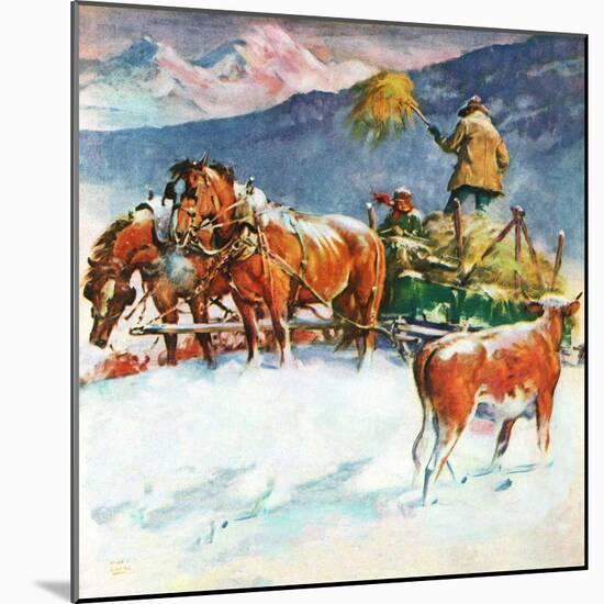 "Feeding Herd in Winter,"March 1, 1945-Matt Clark-Mounted Giclee Print