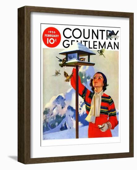 "Feeding the Birds," Country Gentleman Cover, February 1, 1936-Jack Murray-Framed Giclee Print