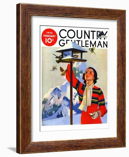 "Feeding the Birds," Country Gentleman Cover, February 1, 1936-Jack Murray-Framed Giclee Print