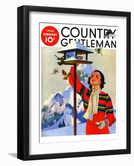 "Feeding the Birds," Country Gentleman Cover, February 1, 1936-Jack Murray-Framed Giclee Print