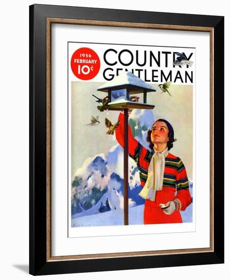 "Feeding the Birds," Country Gentleman Cover, February 1, 1936-Jack Murray-Framed Giclee Print