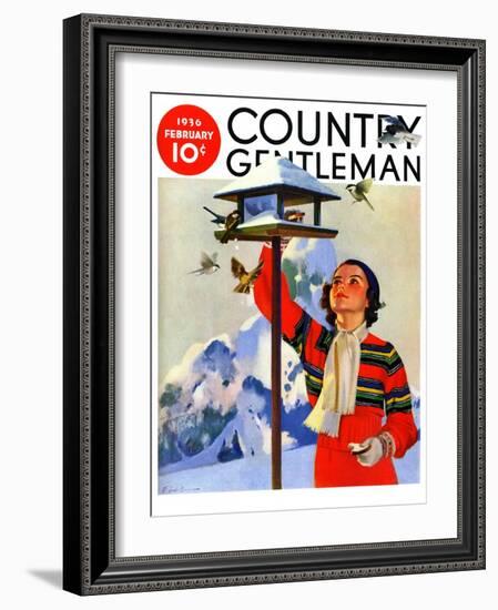 "Feeding the Birds," Country Gentleman Cover, February 1, 1936-Jack Murray-Framed Giclee Print