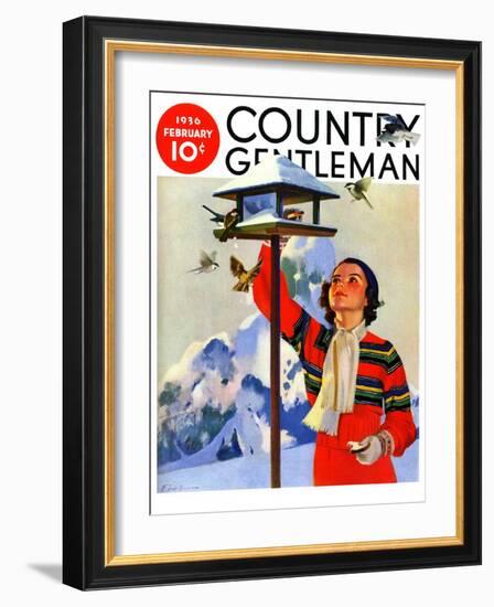 "Feeding the Birds," Country Gentleman Cover, February 1, 1936-Jack Murray-Framed Giclee Print