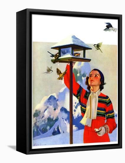 "Feeding the Birds,"February 1, 1936-Jack Murray-Framed Premier Image Canvas