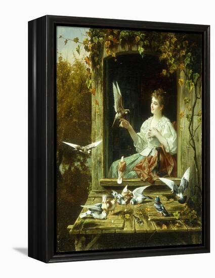 Feeding the Birds-Jan Pieter Portielje-Framed Premier Image Canvas