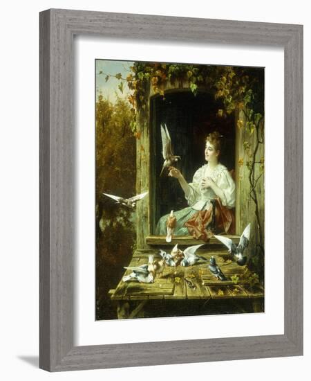 Feeding the Birds-Jan Pieter Portielje-Framed Giclee Print