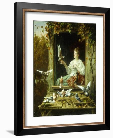 Feeding the Birds-Jan Pieter Portielje-Framed Giclee Print