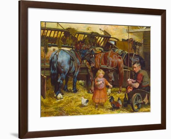 Feeding the Chickens-Arthur Elsley-Framed Premium Giclee Print