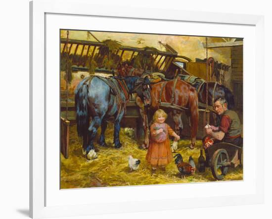 Feeding the Chickens-Arthur Elsley-Framed Premium Giclee Print