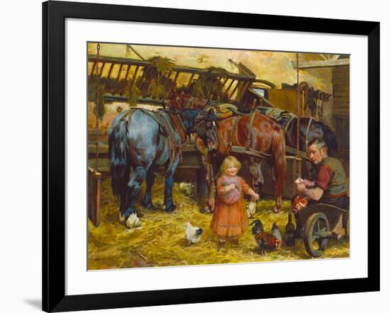 Feeding the Chickens-Arthur Elsley-Framed Premium Giclee Print