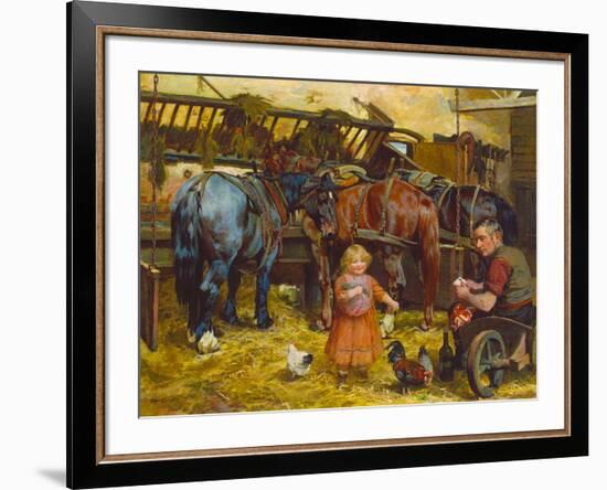 Feeding the Chickens-Arthur Elsley-Framed Premium Giclee Print