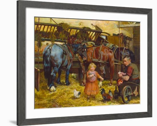 Feeding the Chickens-Arthur Elsley-Framed Premium Giclee Print