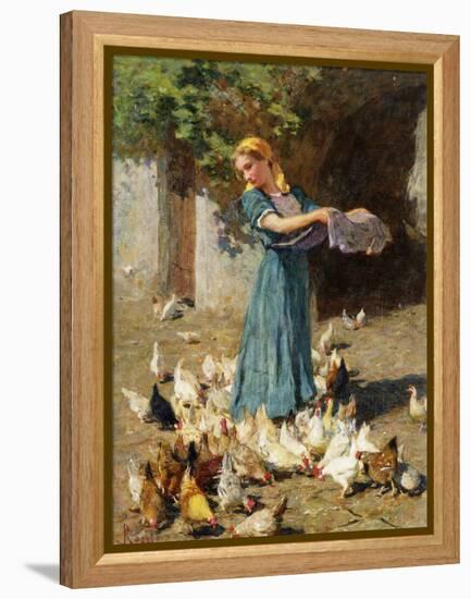 Feeding the Chickens-Luigi Rossi-Framed Premier Image Canvas