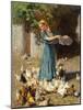 Feeding the Chickens-Luigi Rossi-Mounted Premium Giclee Print